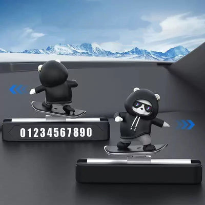 Skating Panda – Cute Dashboard Toy with Parking Phone Number Plate (Skating Car Panda)