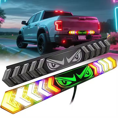 12V-24V Universal RGB LED Tailgate Warning Light Bar for Bolero Pickup & Trucks | Devil Eyes Rear pickup Tail Light