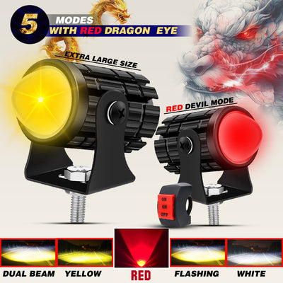 FIDI U1 Combo (2xFog Lamps , 1 Switch) - Red DRL, Yellow and White Beam (25W) | Universal Fit for all Motorcycles, Cars and Scooters