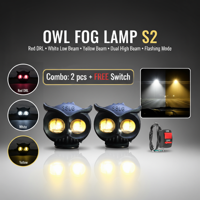 Fidi Owl Fog Light Set of 2 (with Red DRL , yellow and white beam) , Free switch Fog Lamp Motorbike, Car LED (12 V, 36 W)